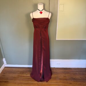 vintage 90s crimson red satin whimsigoth split front maxi formal dress