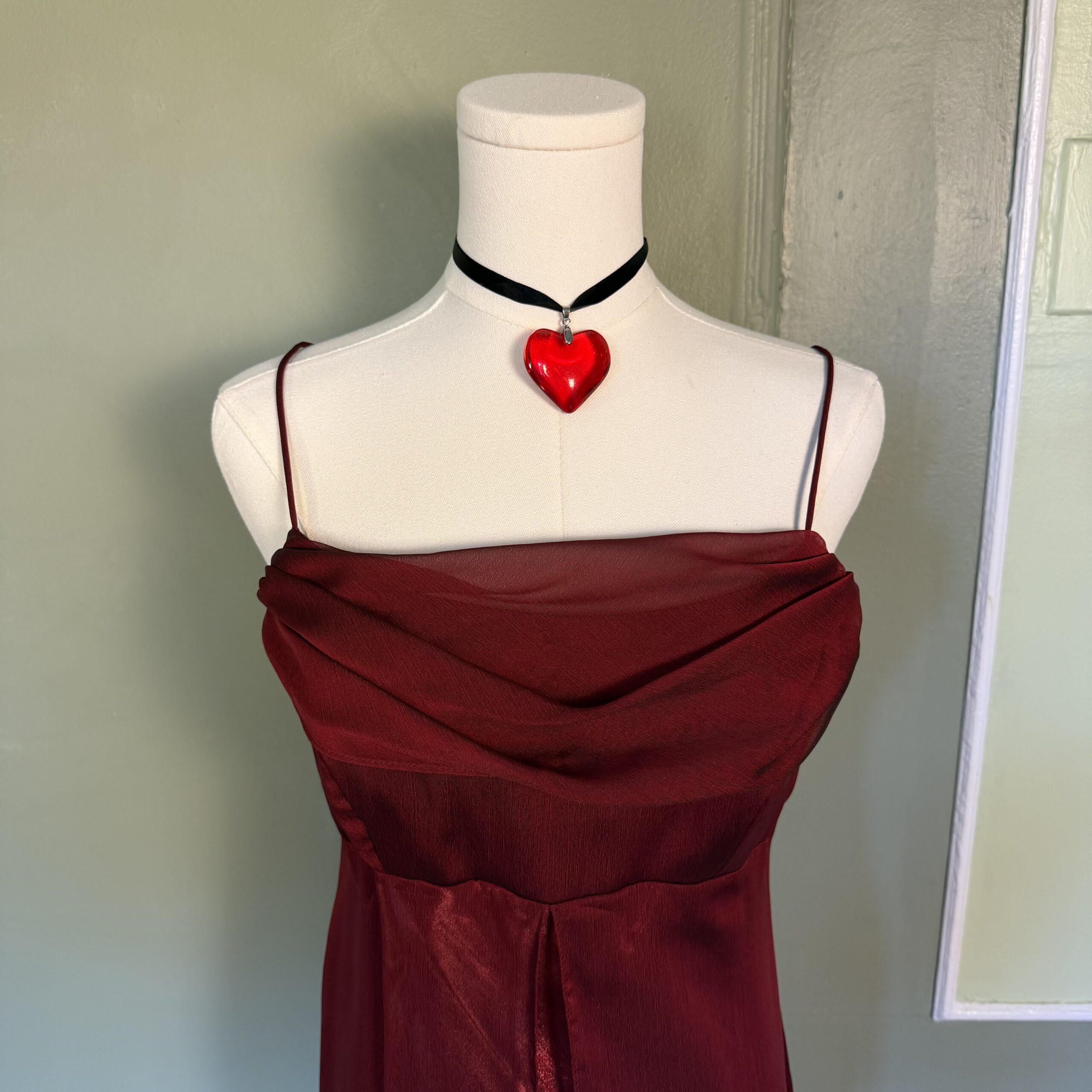 vintage 90s crimson red satin whimsigoth split front maxi formal dress - Image 4