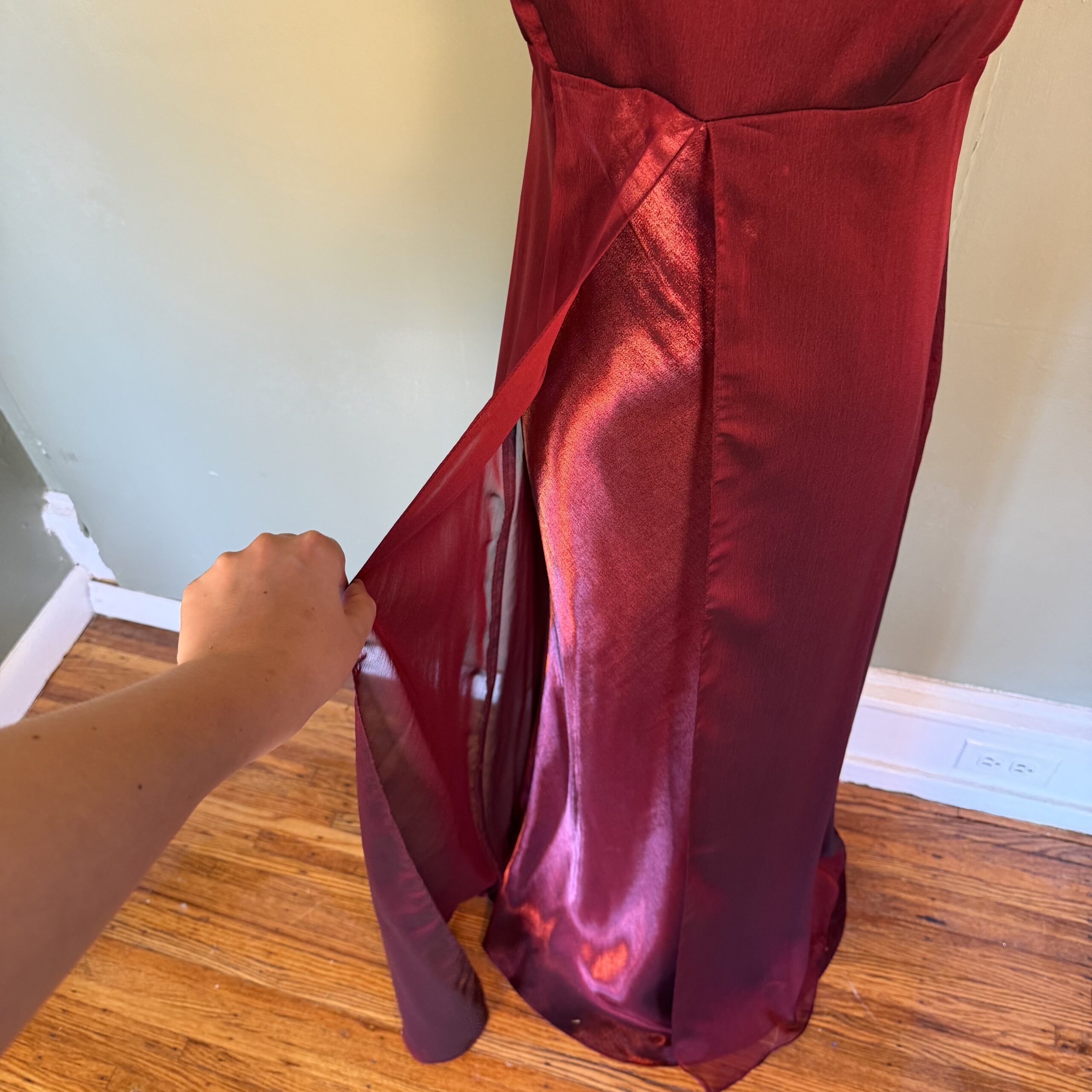 vintage 90s crimson red satin whimsigoth split front maxi formal dress - Image 6