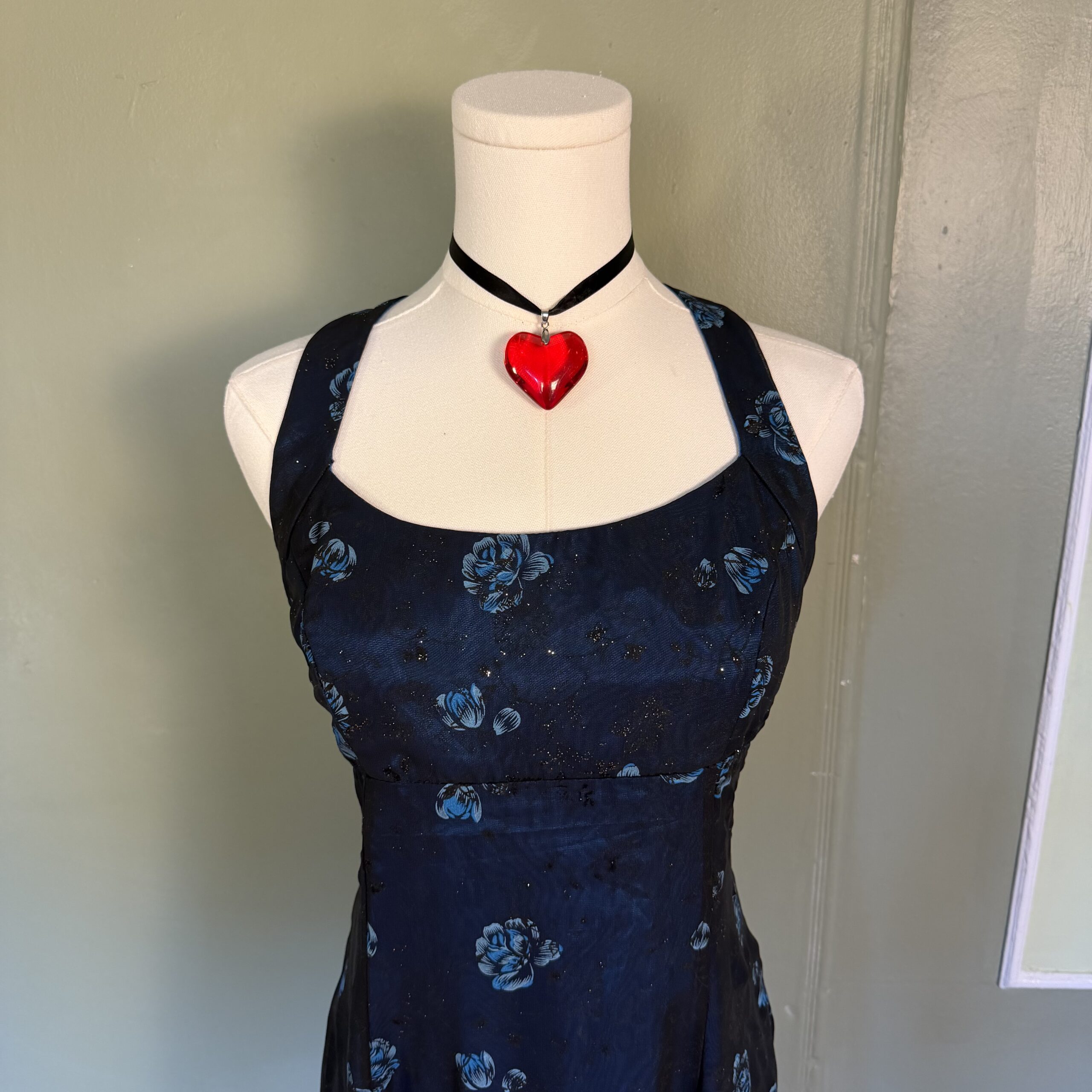 incredible vintage 90s morgan & co blue roses mesh overlay formal dress - Image 4